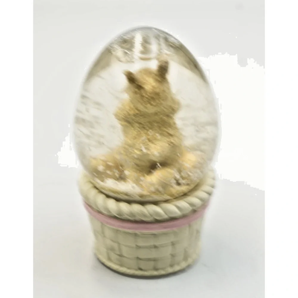 Enesco Egg Snow Globe Bear in Basket with Pink‎ Bow – 1992 Vintage